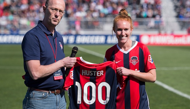 Tori Huster honored for milestone 100th NWSL regular season appearance Featured Image