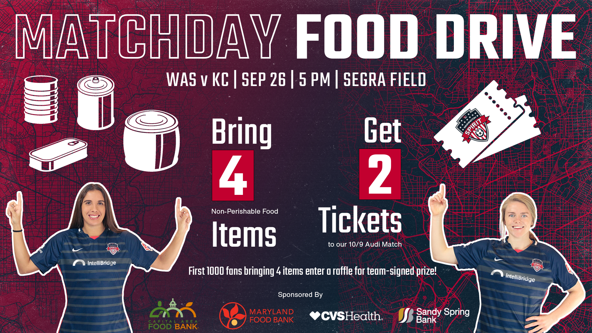 The Washington Spirit Partners with Sandy Spring Bank and CVS Health to Host a Food Drive Benefiting the Capital Area Food Bank and the Maryland Food Bank Featured Image