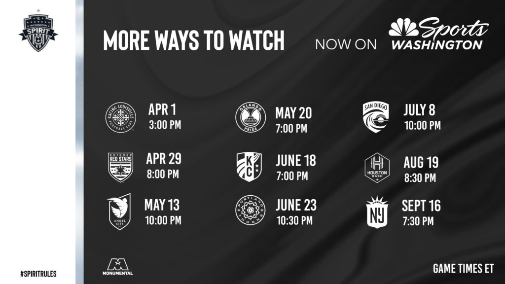 Nine Spirit matches will air on NBC Sports Washington