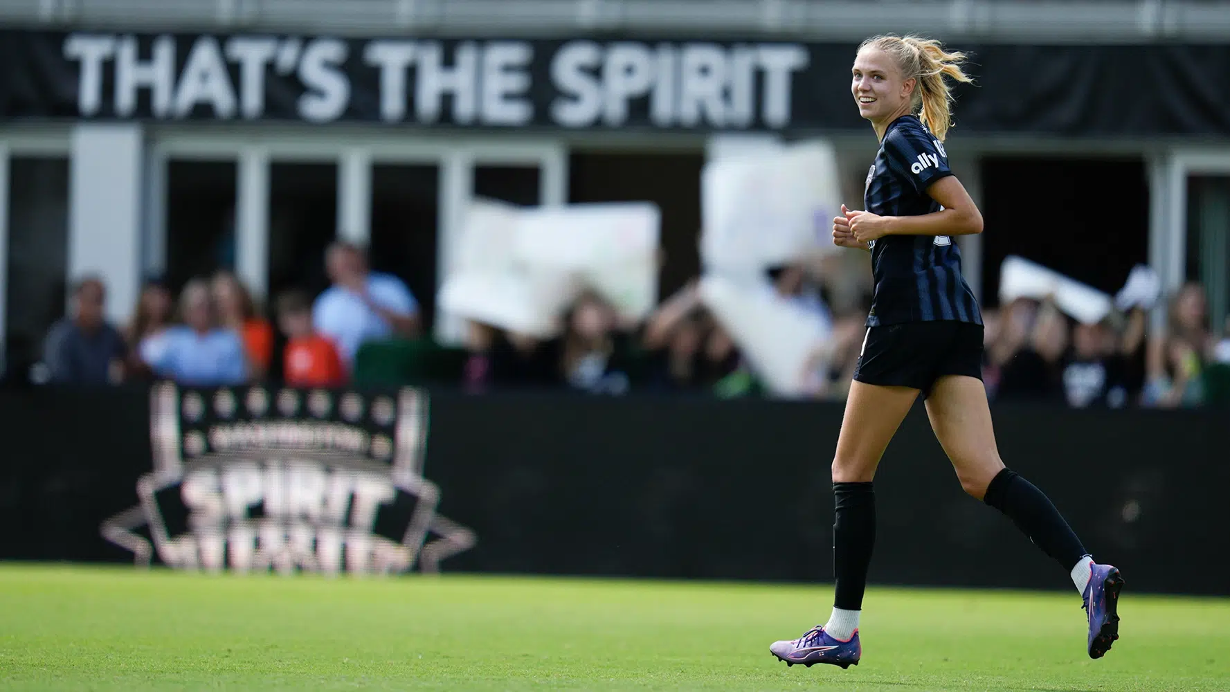 Esme Morgan in a black kit.