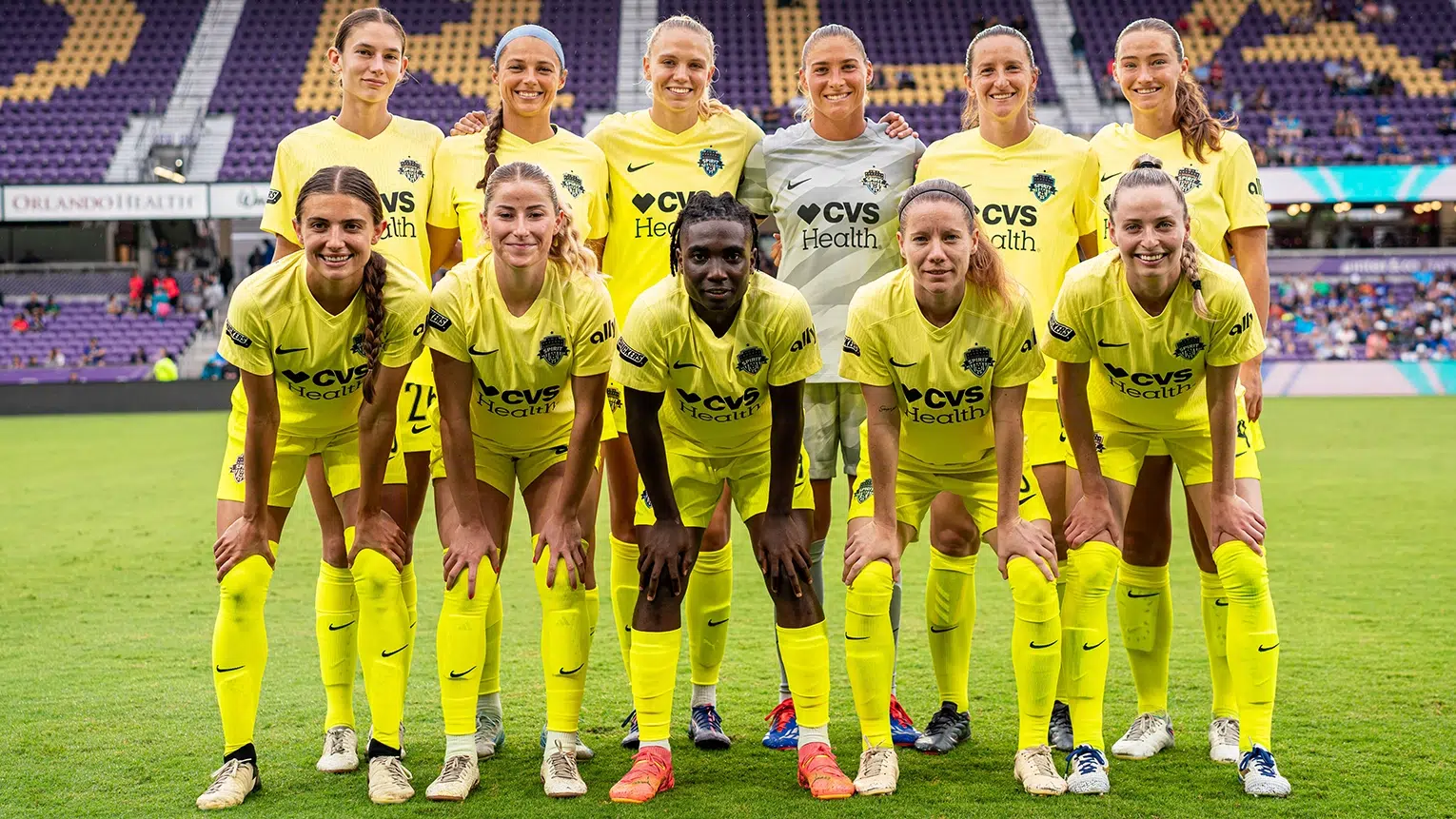 The starting XI for the Spirit in yellow kits.