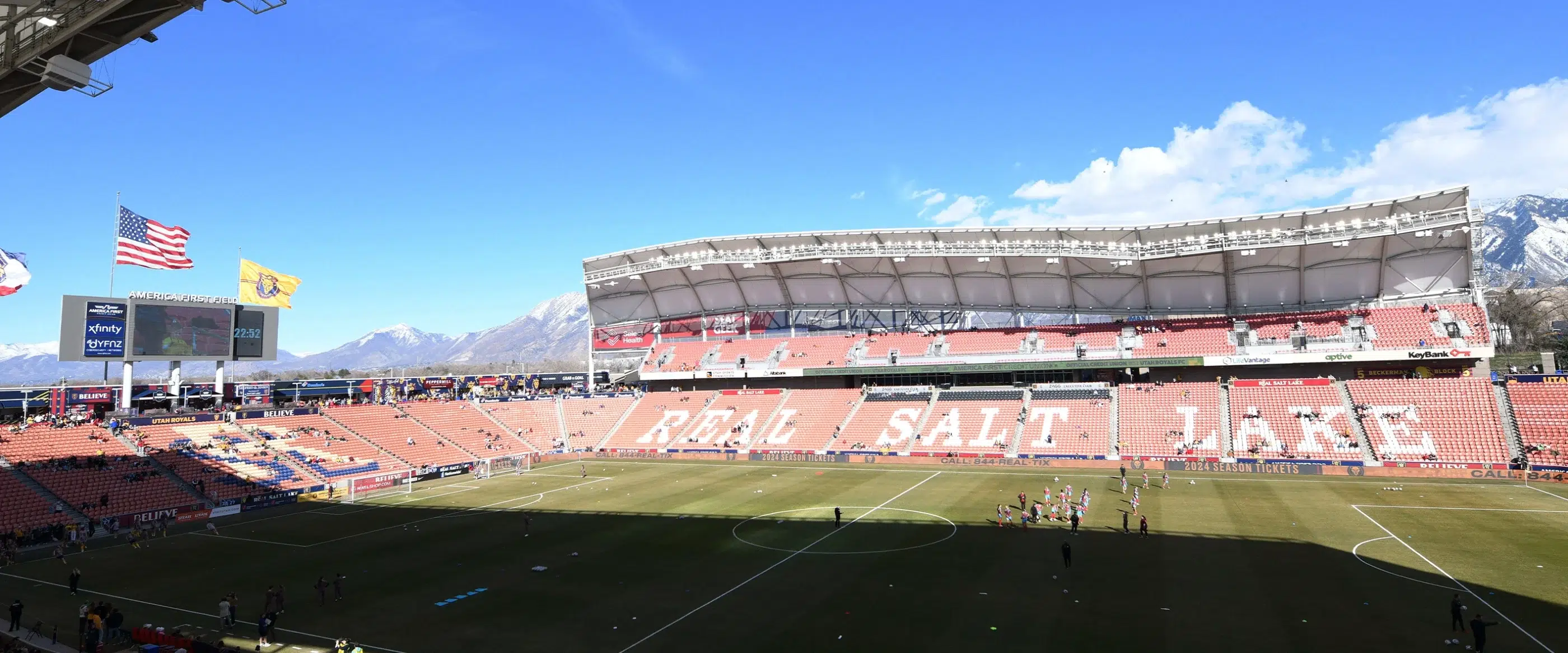 A panoramic shot of America First Stadium.