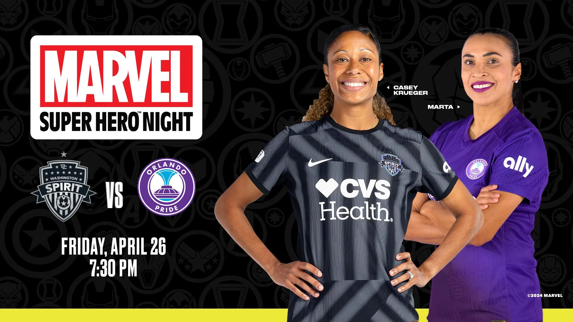 Washington Spirit and Marvel Team Up for the First Ever Marvel Super Hero™ Night on Friday, April 26 Featured Image