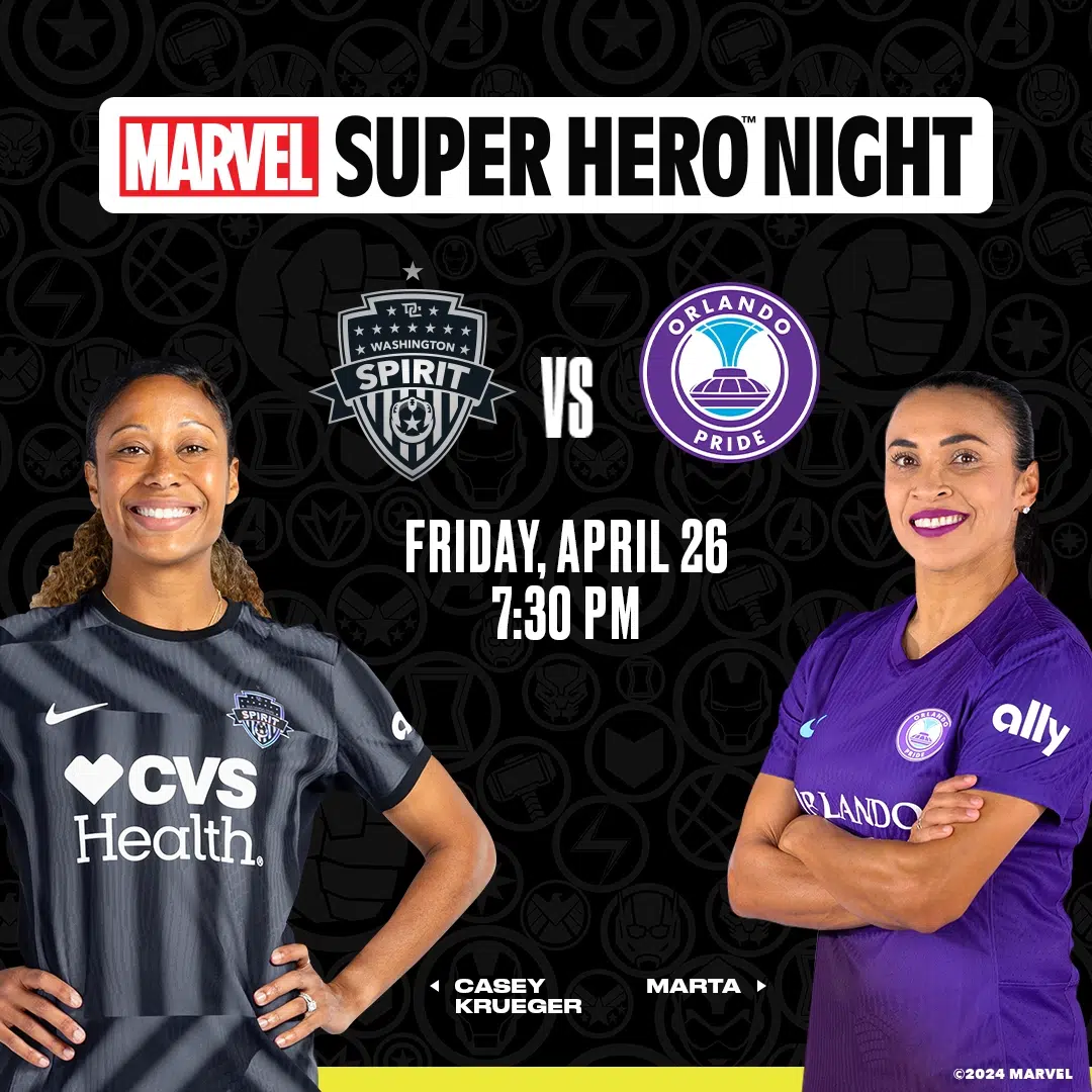Marvel Super Hero Night. Spirit vs. Pride. Friday, April 26 at 7:30 p.m.