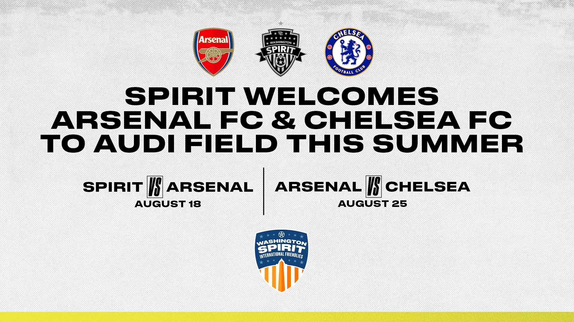 Washington Spirit to Host Global Powerhouses Arsenal F.C. and Chelsea F.C. Featured Image