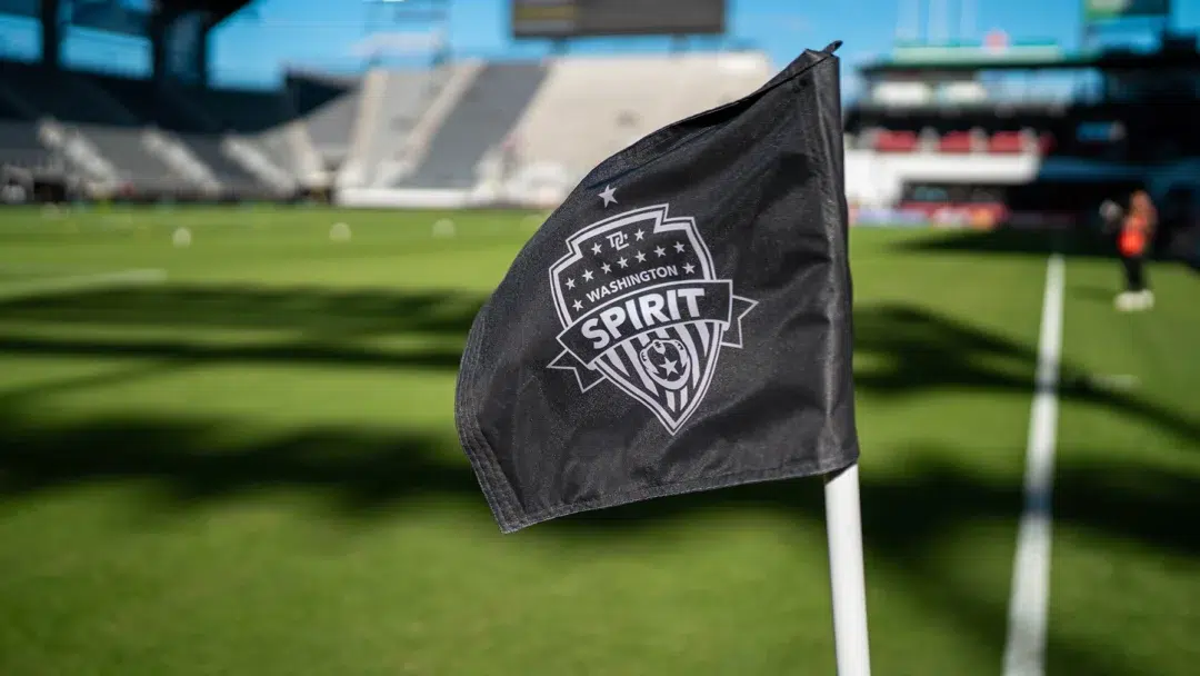 Washington Spirit crest on a black corner flag.