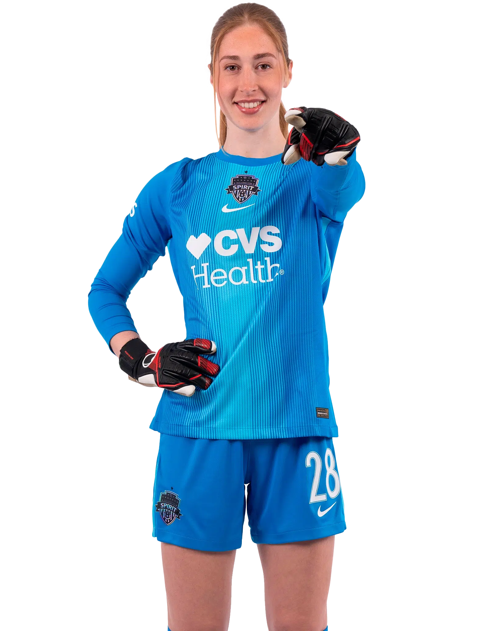 Sandy MacIver in a blue goalkeeper kit.