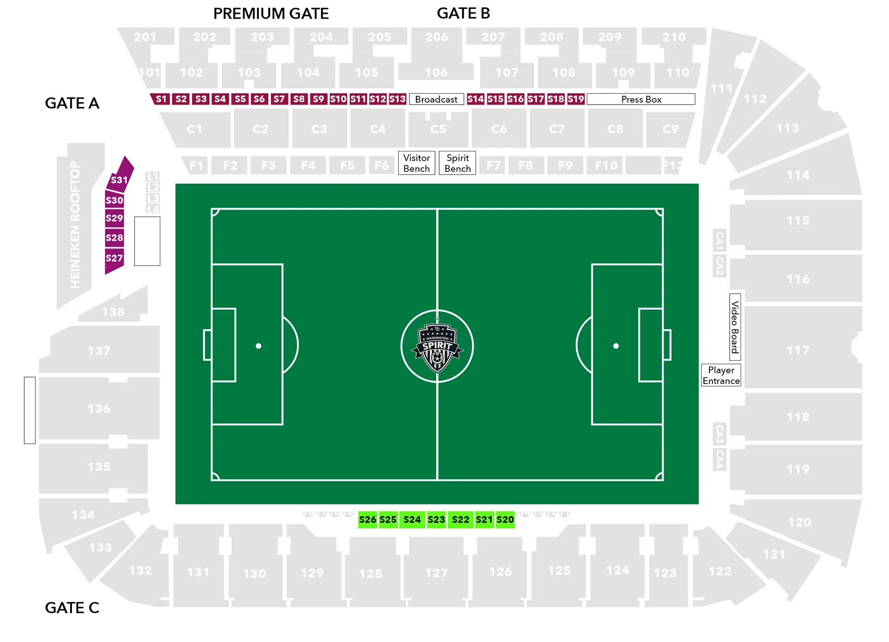 A map of Audi Field with the suites highlighted.