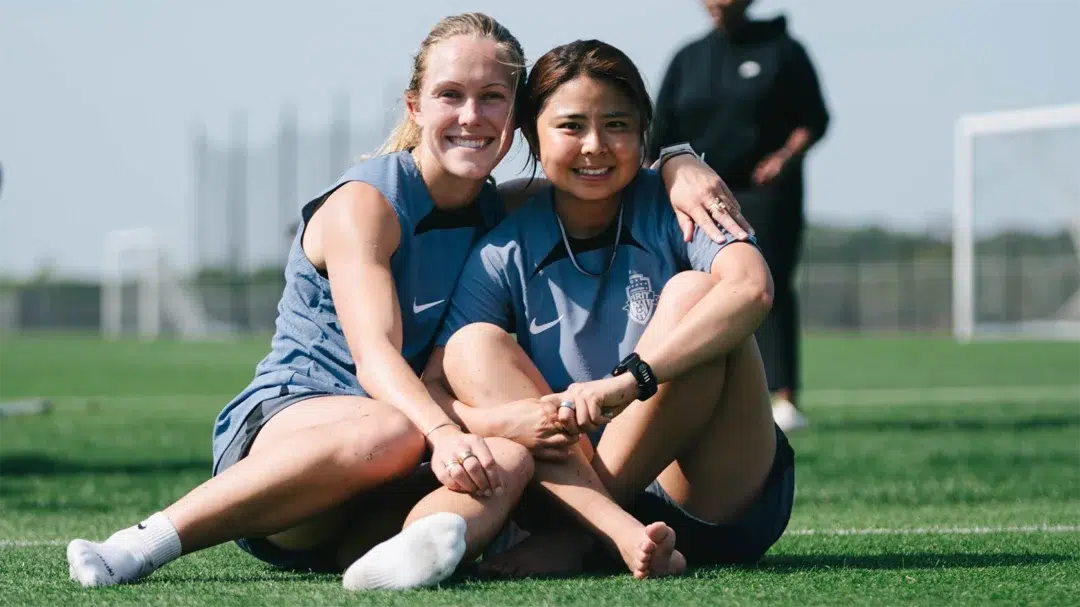 Brittany Ratcliffe and Narumi Miura at training.