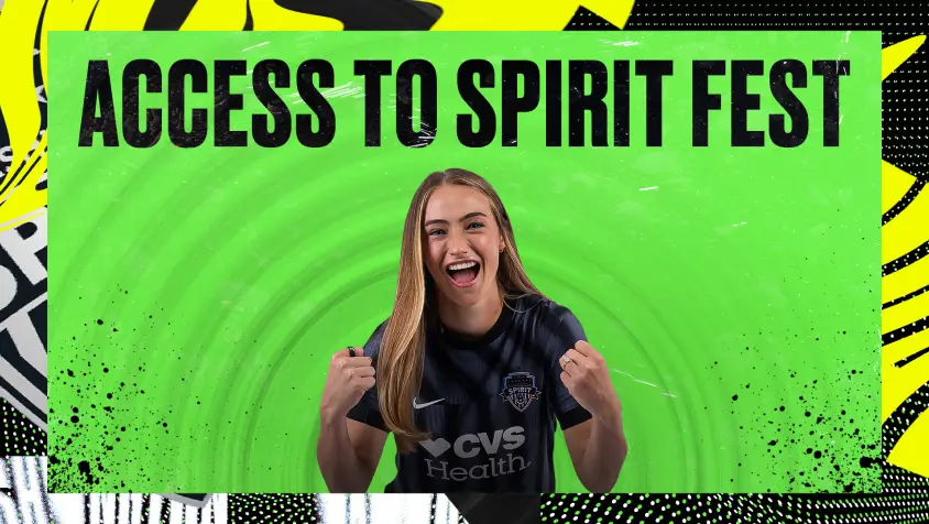 A player posing with text of "access to spirit fest"