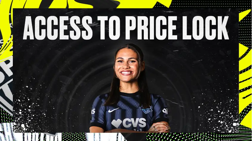 A player posing with text of "access to price lock"