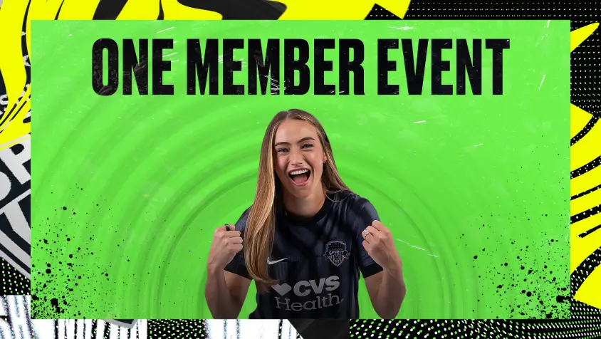 A player posing with text of "one member event"
