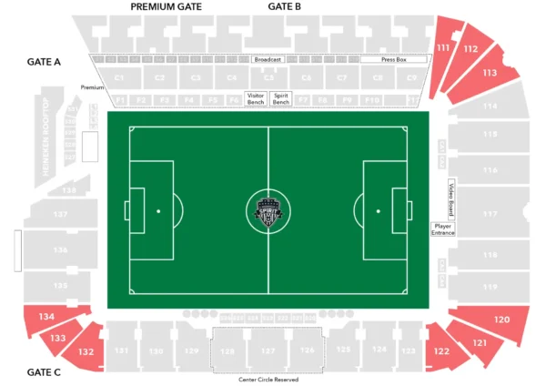 Corner (134 to 132, 120 to 122, 111 to 113) Audi Stadium Seating Chart Image