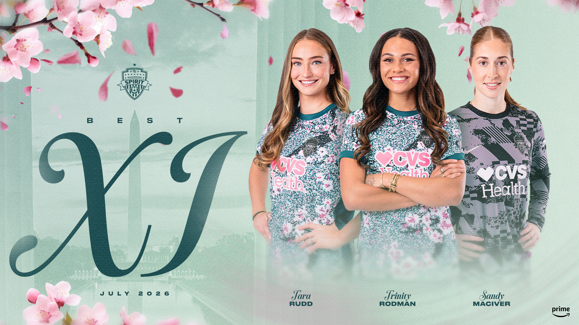 Three Washington Spirit Players Named to NWSL’s Best XI of the Month, presented by Amazon Prime Featured Image