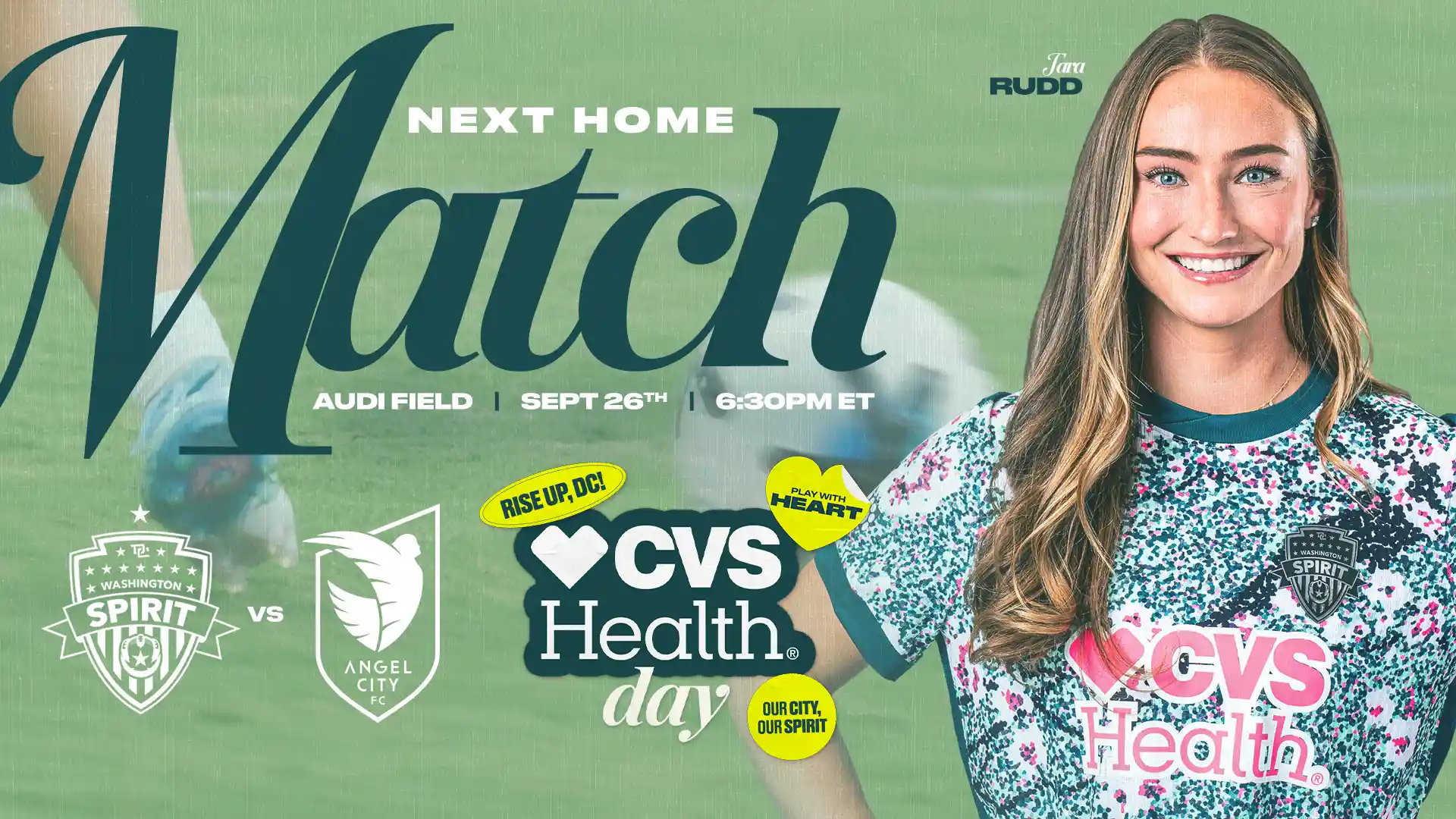 Graphic with CVS logo and player